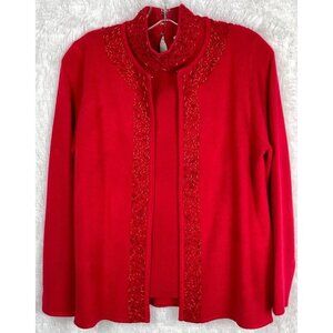 Designers Original Medium Long Sleeve Two Piece Red Beaded Cardigan & Shirt